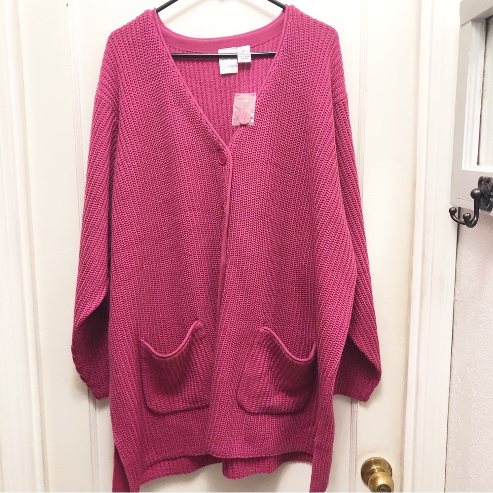 Roaman’s V-Neck Button Down Heavy Cardigan Sweater Size 3 X Color Berry